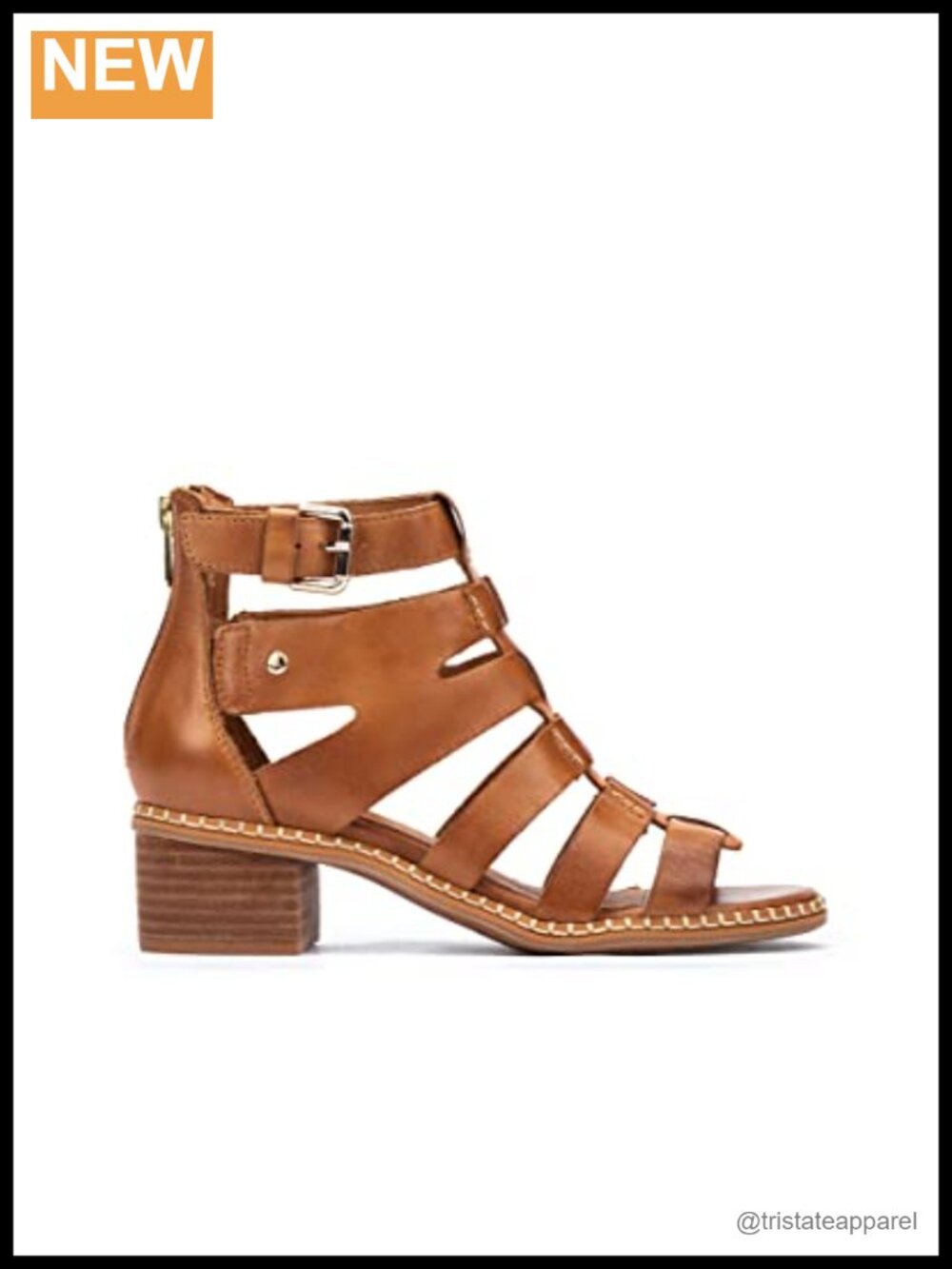 Leather Heeled Gladiator Sandals Cushioned Insole Zip Buckle